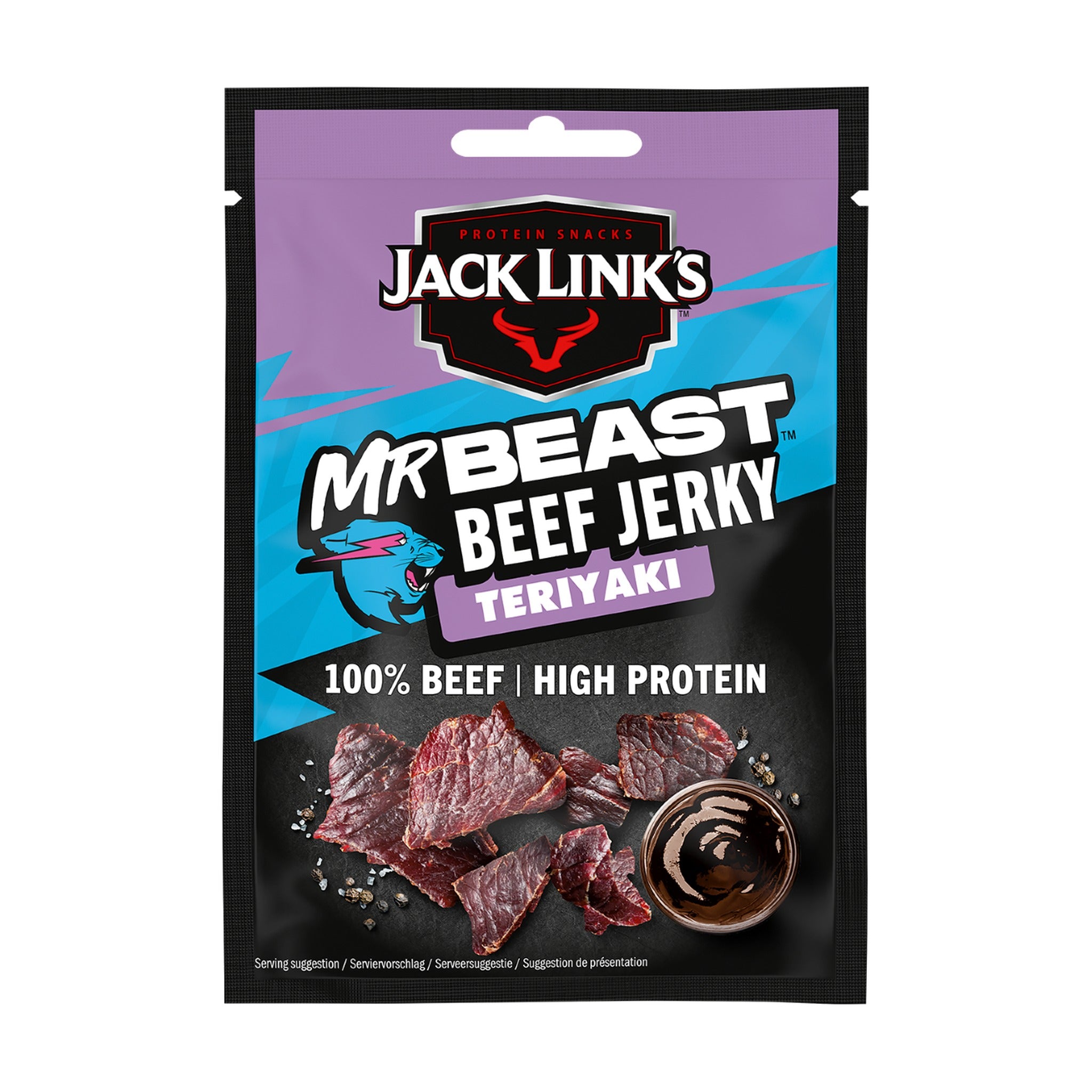 Jack Link's Beef Jerky Teriyaki, zakje van 60 gram, 100% beef en high protein